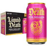 Liquid Death lata frontal con diseño llamativo y sabor tropical