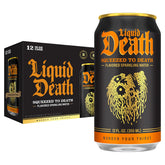 Liquid Death lata al frente mostrando diseño y beneficio refrescante