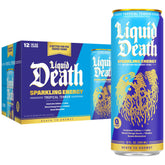 Liquid Death lata frontal Tropical Terror mostrando diseño y atractivo tropical