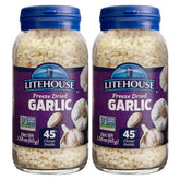 Litehouse frasco frontal mostrando ajo liofilizado, conserva sabor