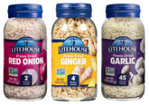 LITEHOUSE pack frontal mostrando ajo cebolla-jengibre, conserva sabor fresco