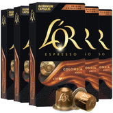 L'OR cápsulas Colombia frontal mostrando caja de 50 unidades y marca