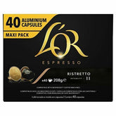 L'Or Espresso pack frontal mostrando 40 cápsulas y diseño, conveniencia inmediata