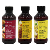 LorAnn Oils pack frontal con tres emulsiones y frascos visibles, mejora sabor sostenido