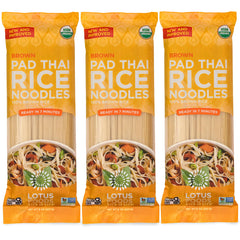 Lotus Foods paquete frontal de fideos Pad Thai integrales mostrando envase orgánico y sin gluten
