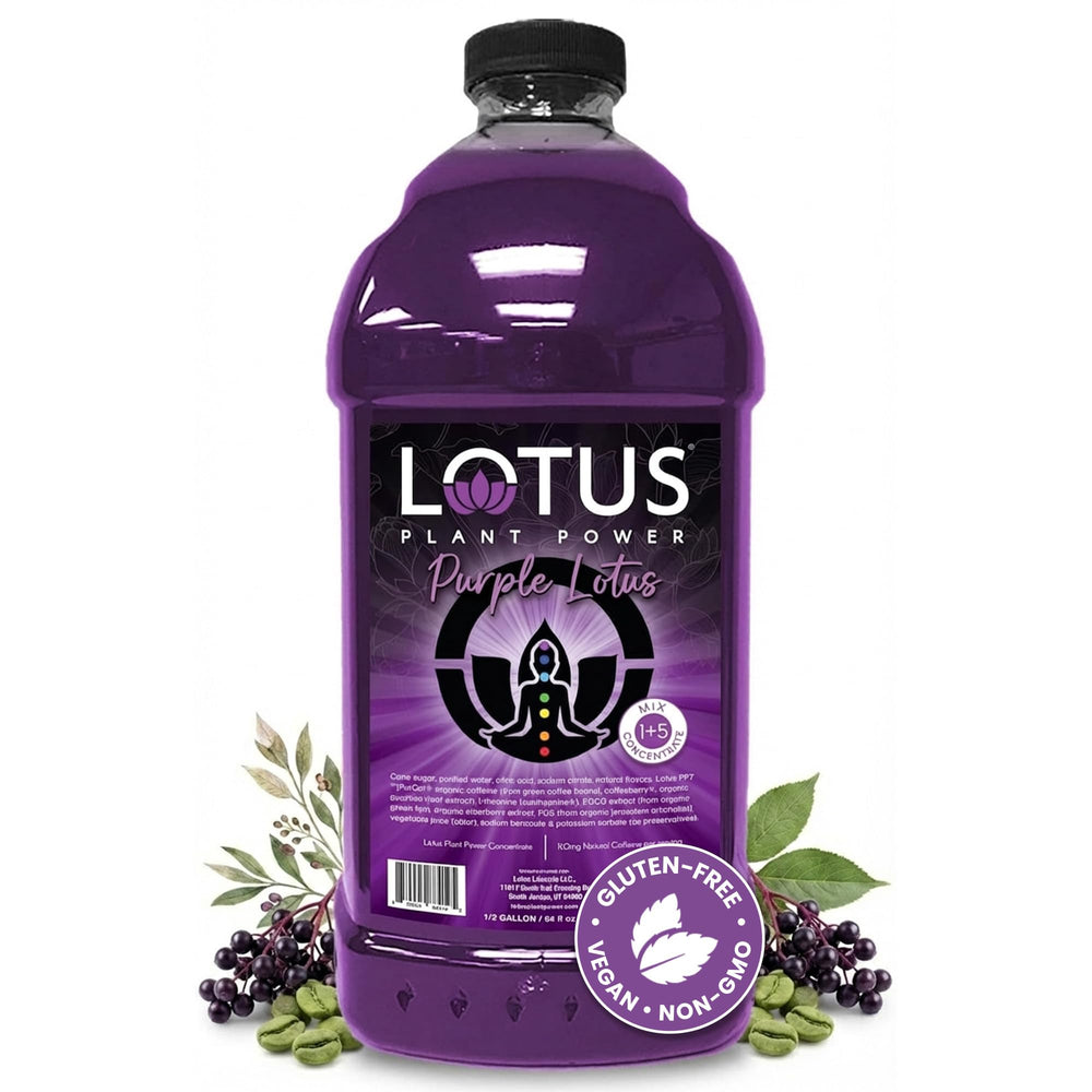 LOTUS PLANT POWER botella frontal mostrando etiqueta y color morado energizante