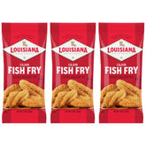 Louisiana Fish Fry empaque frontal que muestra pack de 3 y conveniencia