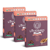 Lovebird frente del empaque mostrando sabores naturales y beneficio de ingredientes reales