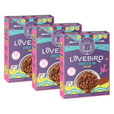 Lovebird frente del paquete mostrando proteína y cacao, diseño atractivo y usable