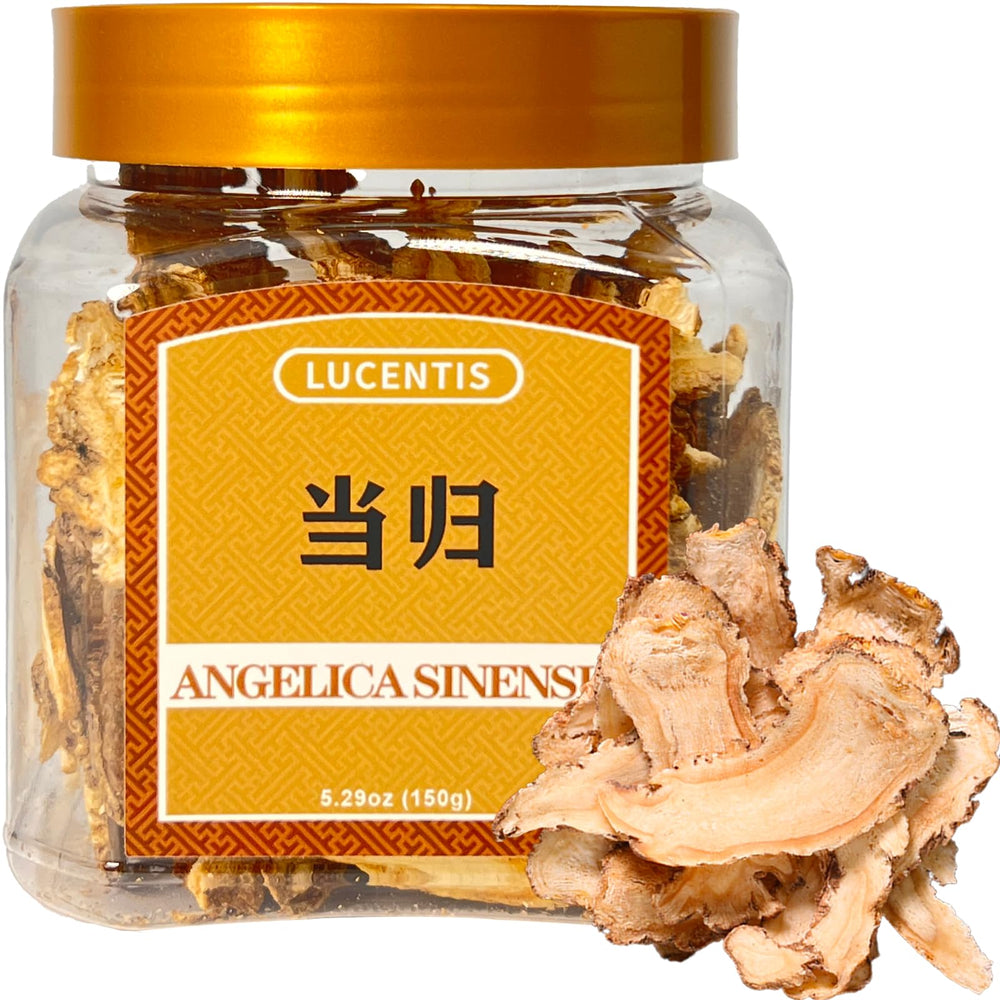 LUCENTIS paquete frontal de Dang Gui 150 g mostrando envase resellable y facilidad de almacenamiento