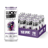 Lucky Energy lata frontal Bodacious Berry mostrando diseño y atractivo