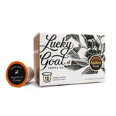 Lucky Goat caja frontal mostrando la marca y sabor southern pecan, facilita elección