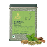 Luxmi lata frontal mostrando hinojo y menta, conserva aromas