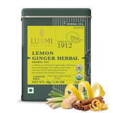 Luxmi lata frontal mostrando la marca y frescura del té