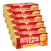 Luzianne caja frontal mostrando 18 bolsitas y beneficio de sabor para té helado