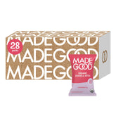 MadeGood frente del paquete mostrando 28 sobres y beneficio práctico