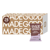 MadeGood vista frontal del paquete de 28 minis, presenta porciones listas para llevar