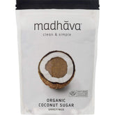 Madhava frente del empaque mostrando bolsa de 1 lb y beneficio de pureza