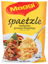 Maggi spaetzle frente del empaque mostrando marca y tamaño práctico