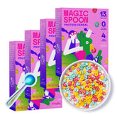 Magic Spoon empaque frontal mostrando pack frutal y diseño llamativo