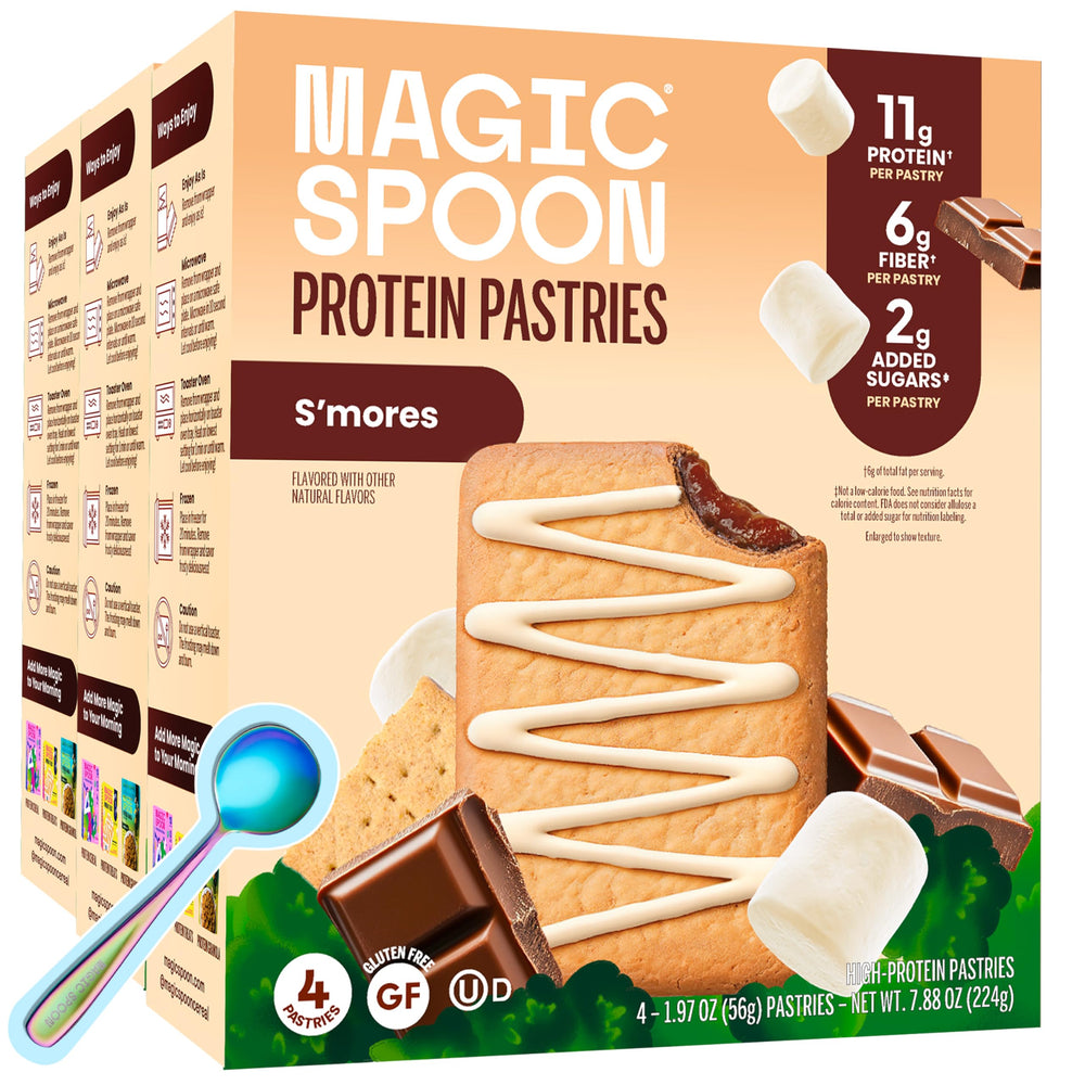 Magic Spoon frente del pack de tres cajas mostrando diseño y conveniencia