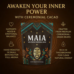 MAIA CEREMONIAL textura del polvo de cacao, muestra cremosidad y calidad