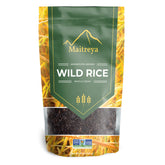 MAITREYA frente del empaque del arroz salvaje mostrando origen y tamaño