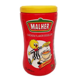Malher envase frontal de caldo de pollo 32 oz mostrando etiqueta y facilidad de almacenaje