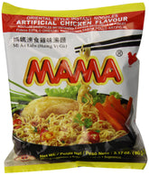 MAMA empaque frontal fideos caldo de pollo mostrando marca y porción fácil