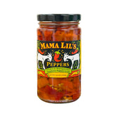 Mama Lil's frasco frontal mostrando pimientos y aceite, añade sabor inmediato