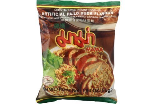 MAMA paquete frente con fideos y sazonador listo para preparar, conveniencia instantánea