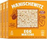 Manischewitz frente del empaque mostrando paquete triple y beneficios