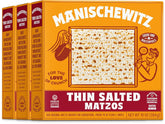 Manischewitz matzo frente del empaque mostrando marca y paquete de tres cajas, ideal para despensa