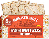Manischewitz matzo empaque frontal mostrando 5 cajas y conveniencia
