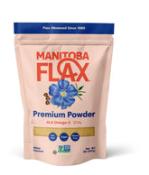 Manitoba Flax frente bolsa mostrando etiqueta y tamaño práctico