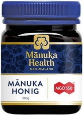 Manuka Health frasco frontal mostrando etiqueta y tamaño, confianza y calidad