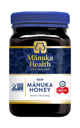 Manuka Health tarro frontal 500g mostrando etiqueta y presentación premium