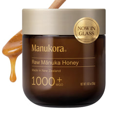 Manukora frasco frontal 250 g mostrando diseño y sello de MGO 1000+