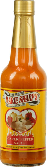 Marie Sharp's botella frontal 10 oz mostrando diseño y facilidad de uso