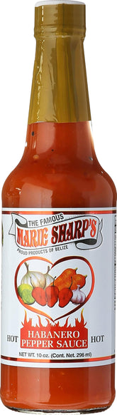 Marie Sharp's botella frontal mostrando etiqueta y tamaño