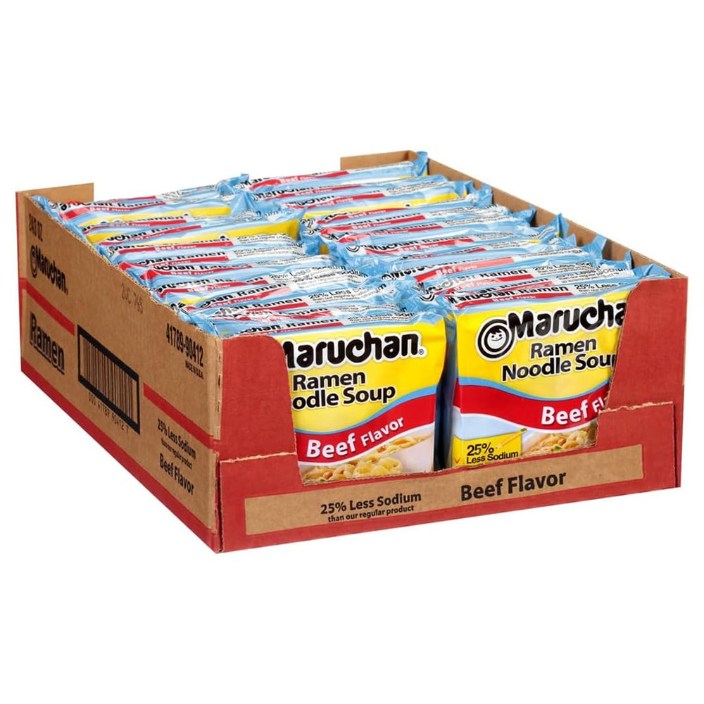 Maruchan frente del paquete sabor beef bajo sodio mostrando etiqueta clara y beneficio práctico