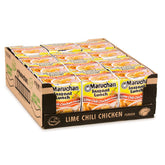 Maruchan vaso frente mostrando marca y sabor Lime Chili Chicken, conveniencia inmediata