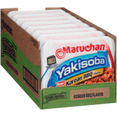 Maruchan Yakisoba frente del envase mostrando marca y sabor Korean BBQ, ideal para compras rápidas