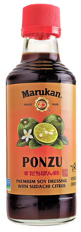 Marukan Ponzu Sudachi botella frontal mostrando diseño y uso