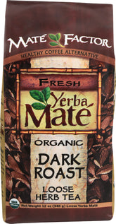 Maté Factor empaque frontal mostrando bolsa de 12 oz y beneficio de tamaño