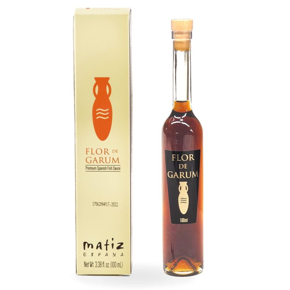 Matiz Flor de Garum botella frontal mostrando etiqueta y formato premium