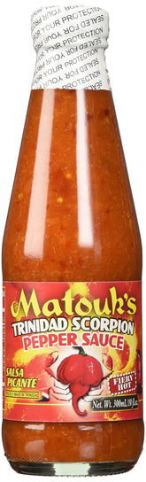Matouk's botella frontal mostrando etiqueta y diseño, identifica sabor intenso