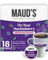 MAUD'S caja frontal de cápsulas con sabor huckleberry mostrando diseño y cantidad