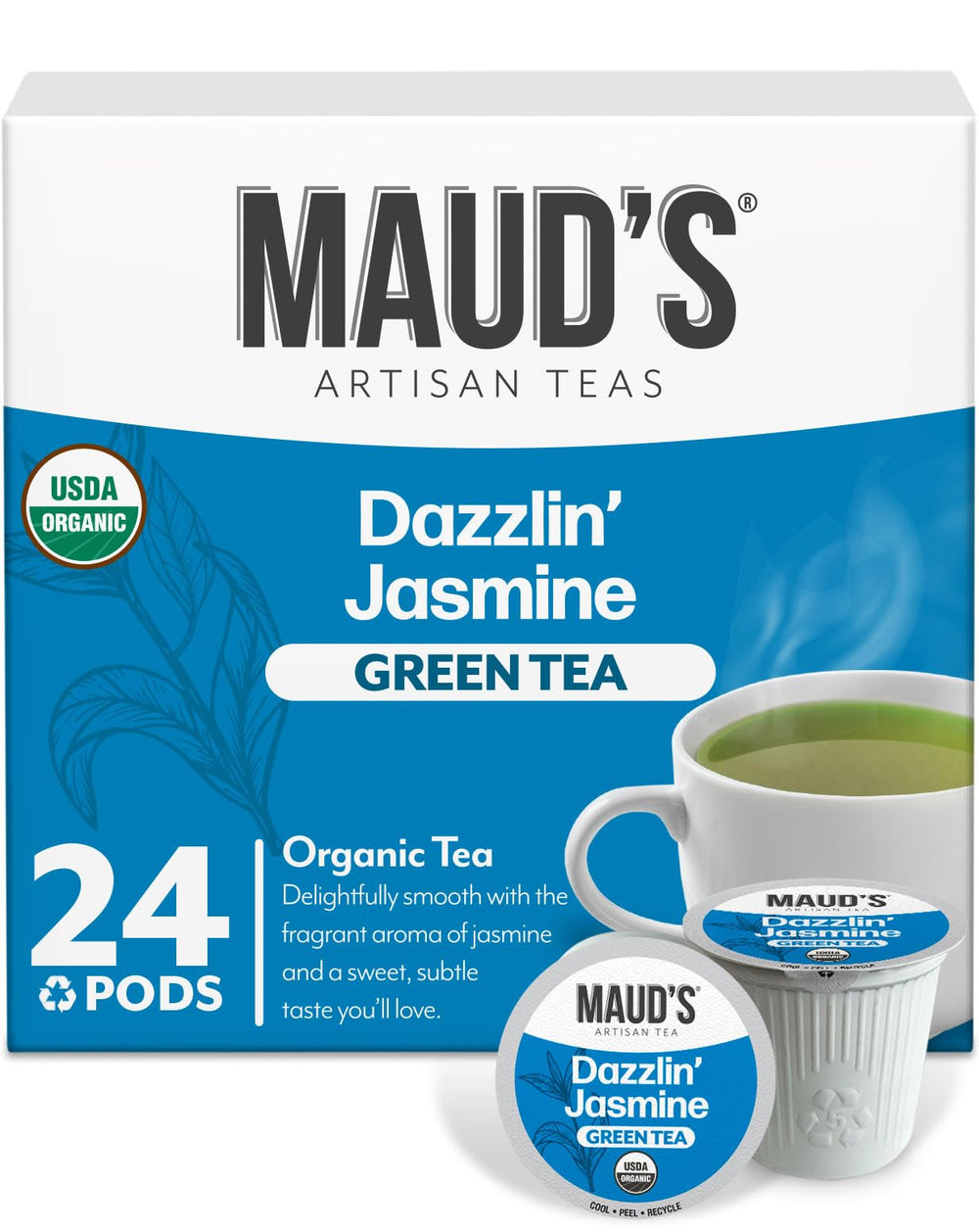 MAUD'S caja frontal mostrando 24 cápsulas y beneficio de conveniencia