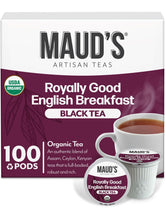 MAUD'S caja frontal de 100 cápsulas con diseño y sello orgánico mostrando conveniencia